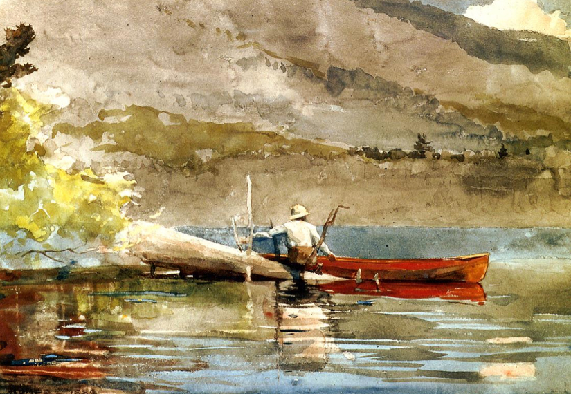 The Red Canoe watercolor by Winslow Homer
